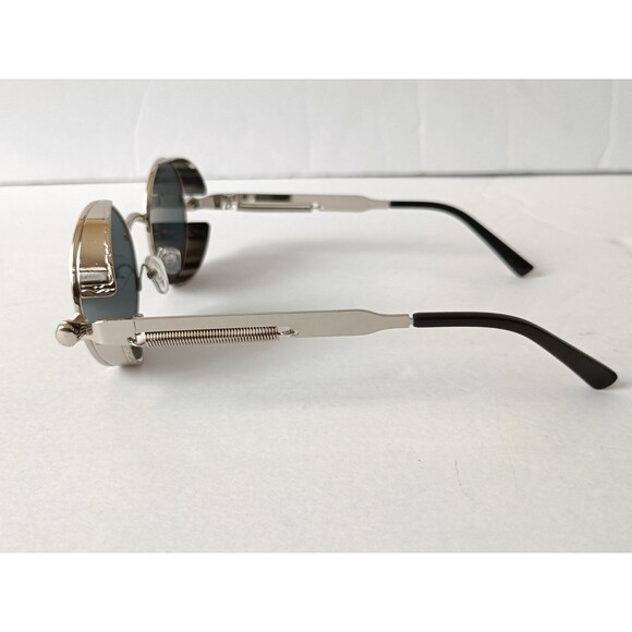 Steampunk Gothic Retro Round Circle Sunglasses Silver Metal Frame Gray Lens C12 - Picture 8 of 8